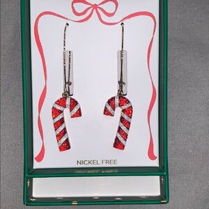 🆕- True to Form Gold Dangling Candy Cane Earrings With Gift Box 🎁
